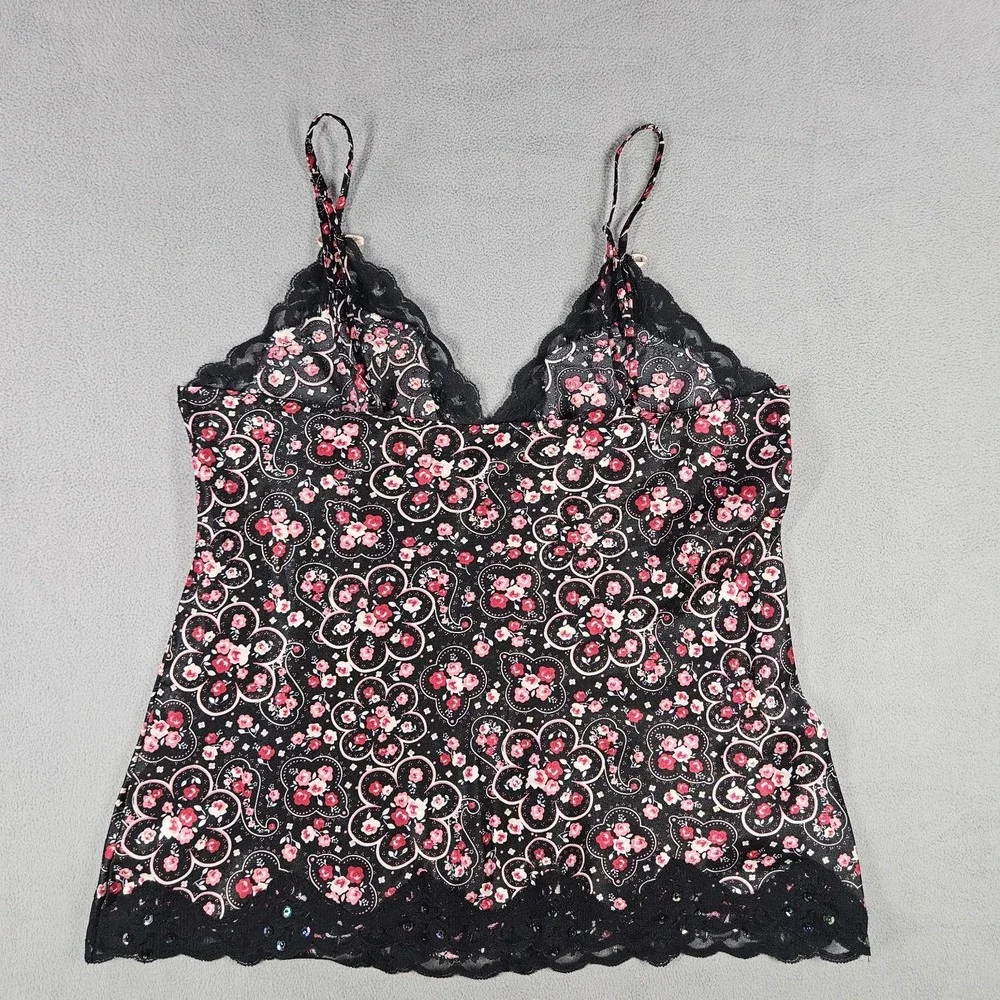Y2K Babydoll Tank Top Womens M Floral Whimsigoth Dark Fairy Romantic Grunge Goth